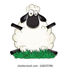 cute beautiful vector sheep on grass isolated on white