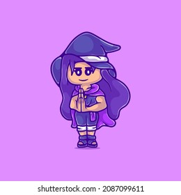 cute beautiful witch illustration, suitable for mascot designs or cute cute witch t-shirts