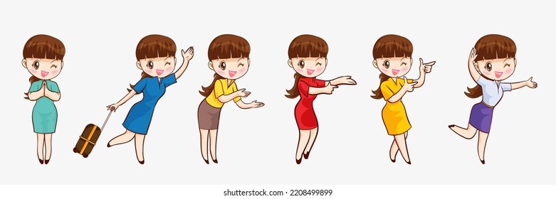 cute beautiful woman cartoon character with different gestures