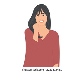 Hermosa mujer guapa sonriendo feliz mirando con los ojos tiernos. Ilustración vectorial.