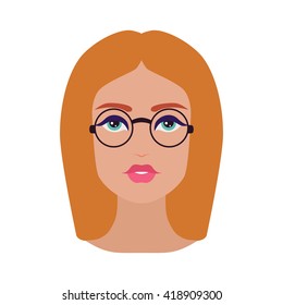 Cute beautiful young girl face with glasses. Blonde woman. Vector avatar