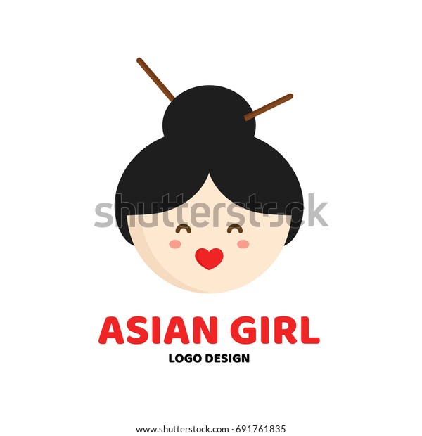 Cute Beauty Asian Girl Face Logo Stock Vector Royalty Free 691761835