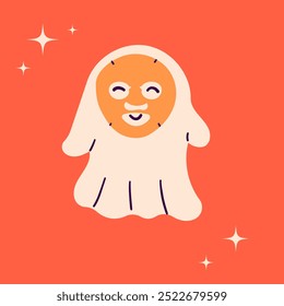 Cute beauty ghost. Happy Halloween ghosts characters, spooky expression creature. Funny scary magic demon with Face beauty mask, mystery creative vector clipart