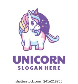 Cute Beauty Unicorn Cartoon Logo Design