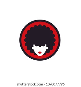 Cute Beauty Woman Head With Curls Curly Hair Sticker Logo Design Inspiration	