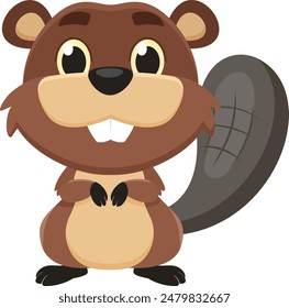 Cute Beaver Animal Cartoon Character. Vector Illustration Flat Design Isolated On Transparent Background