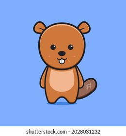 Cute beaver animal character cartoon icon illustration. Design isolated flat cartoon style