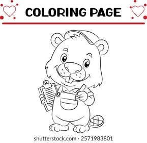 cute beaver animal coloring page for kids