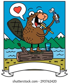 cute beaver brushing teeth
