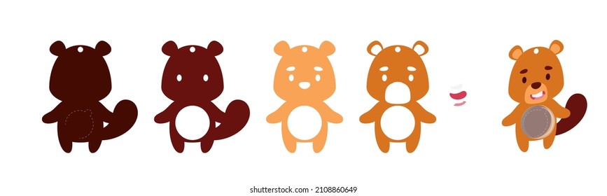 Cute beaver candy ornament. Layered paper decoration treat holder for dome. Hanger for sweets, candy for birthday, baby shower, halloween, christmas. Print, cut out, glue. Vector stock illustration