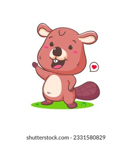 Cute Beaver Cartoon Character Mascot vector illustration. Kawaii Adorable Animal Concept Design. Isolated White background.