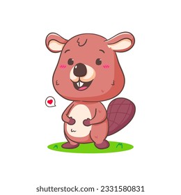 Cute Beaver Cartoon Character Mascot vector illustration. Kawaii Adorable Animal Concept Design. Isolated White background.