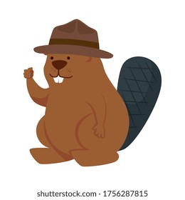 Caricatura de castores cutáneos con diseño de sombrero, naturaleza de vida de zoológico animal y tema del personaje Ilustración vectorial