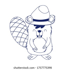 Cute beaver cartoon with hat design, Animal canada life nature and character theme Vector illustration