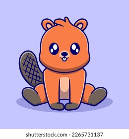 Cute beaver cartoon icon illustration