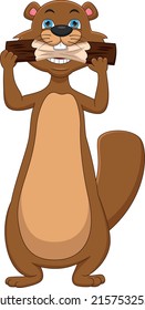 cute beaver cartoon on white background