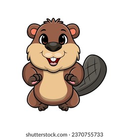 Cute beaver cartoon on white background