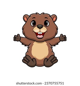 Cute beaver cartoon on white background