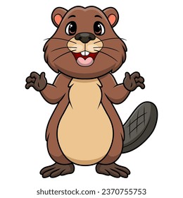 Cute beaver cartoon on white background