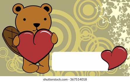 cute beaver cartoon valentine love card background in vector format very easy to edit