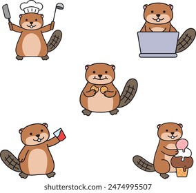 Cute beaver cartoon vector illustration