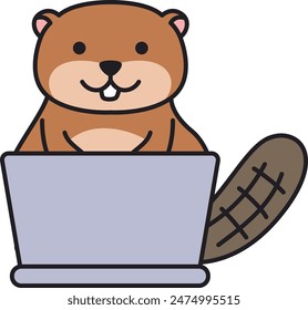 Cute beaver cartoon vector illustration