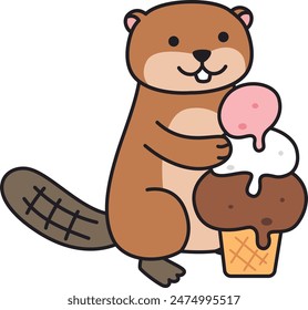 Cute beaver cartoon vector illustration