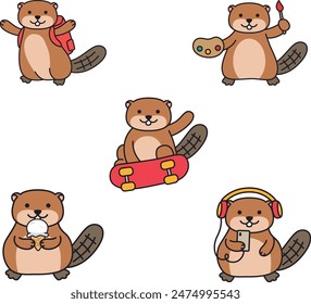 Cute beaver cartoon vector illustration