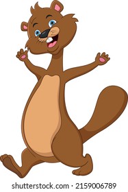 cute beaver cartoon waving on white background