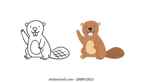 Cute beaver character. Vector wildlife animal.