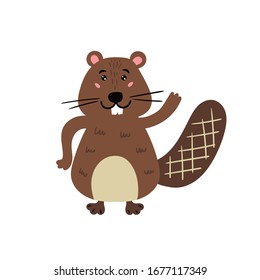 Cute beaver. Cheerful beaver. Children's animal character. Vector editable illustration