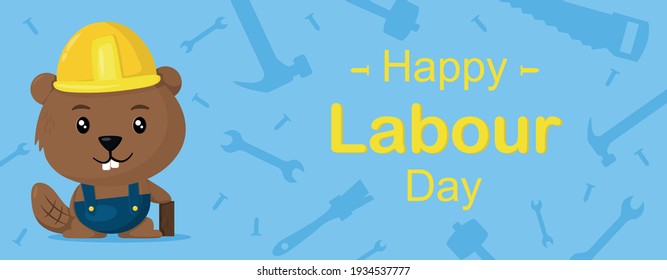 
cute beaver in construction man for labour day. banner, coupon