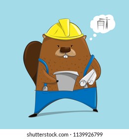 Cute beaver in engineer character cartoon Illustration