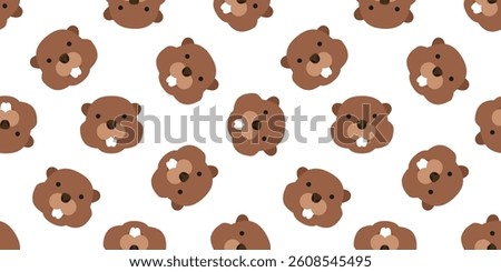cute beaver faces on white  background seamless pattern print design vector illustration