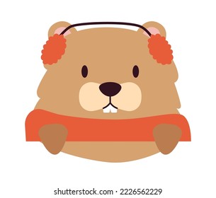 Cute beaver flat icon Winter wild animal decor