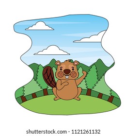 cute beaver in forest landscape