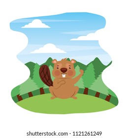 cute beaver in forest landscape