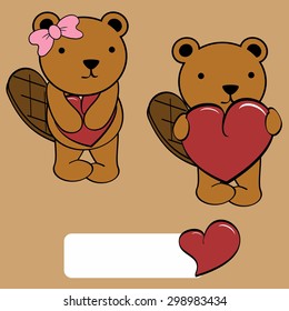 cute beaver girl and boy cartoon in vector format very easy to edit