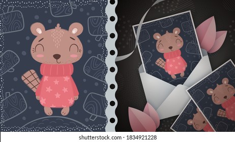 Cute beaver idea for greeting card