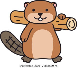 Cute beaver with a log