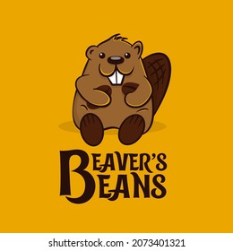 Cute Beaver Logo Beaver's Beans for coffee house isolated on background
