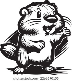 Cute Beaver Logo Monochrome Design Style