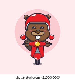 cute beaver mascot cartoon character ride on scooter