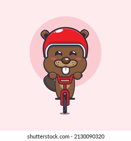 cute beaver mascot cartoon character ride on bicycle