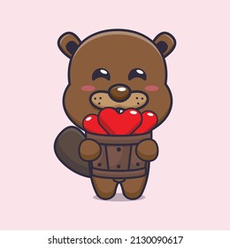 cute beaver mascot cartoon character illustration in valentine day