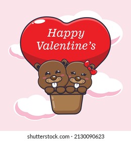 cute beaver mascot cartoon character illustration in valentine day
