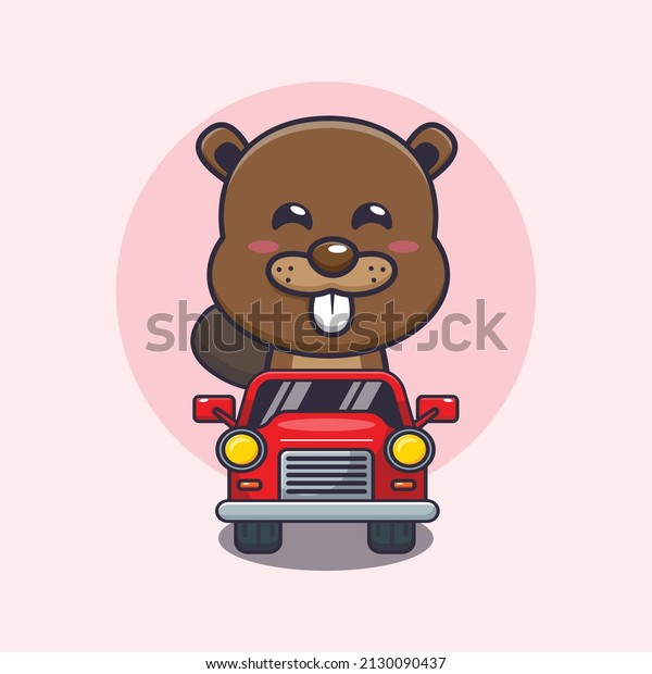 cute beaver\
mascot cartoon character ride on\
car