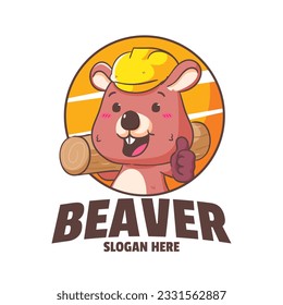 Cute Beaver mascot logo Cartoon Character Mascot vector illustration. Kawaii Adorable Animal Concept Design. Isolated White background.