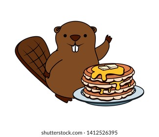 cute beaver mascot with sweet pancakes