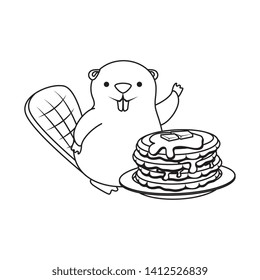 cute beaver mascot with sweet pancakes